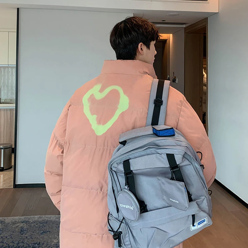 New Korean Male Coat Winter Down Cotton Parkas Jacket Solid Thicken Casual Couple Students Jacket Oversized  Lightweight Padded