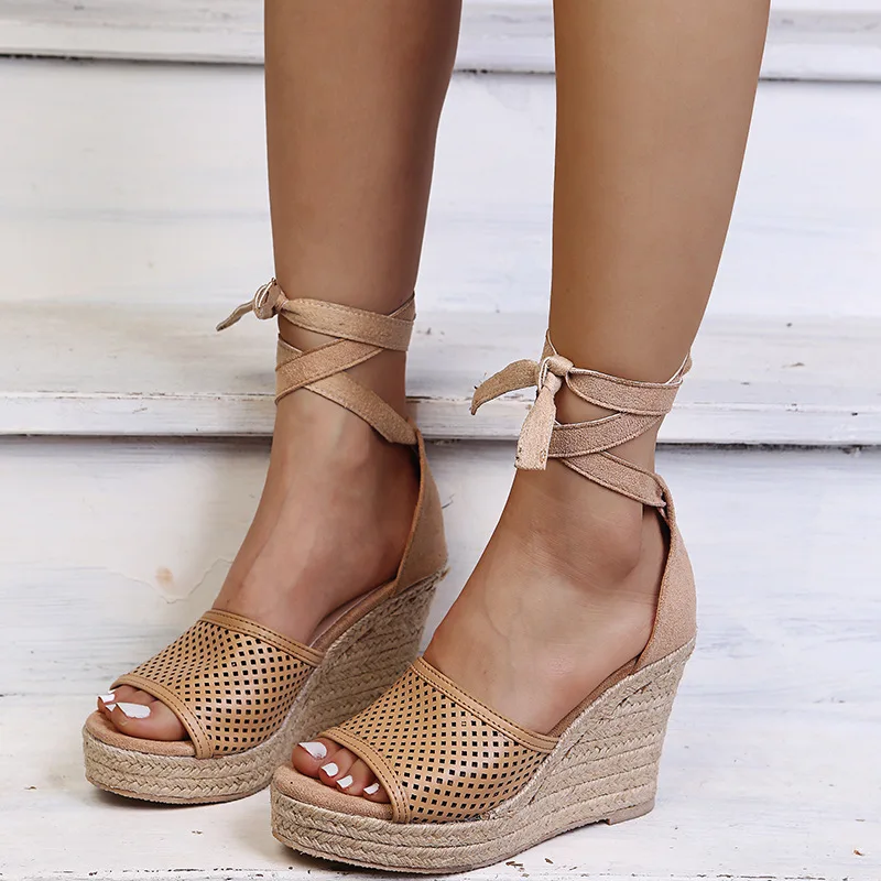

Summer New Women's Shoes Fashion Casual Solid Color Personality Hollow Open Toe High-heeled Thick-soled Strap Sexy Sandals