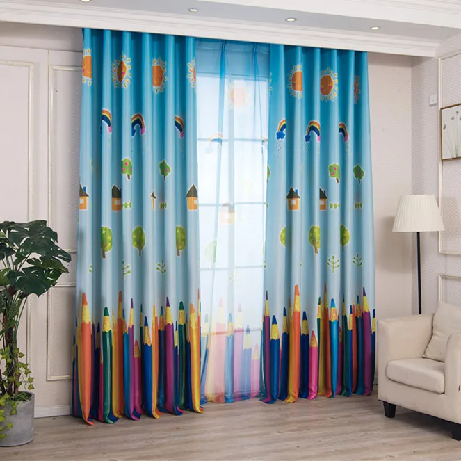 

Children's Pencil Black Silk Blackout Curtain Living Room Bedroom Balcony Curtain Wholesale Boys and Girls Room Curtains