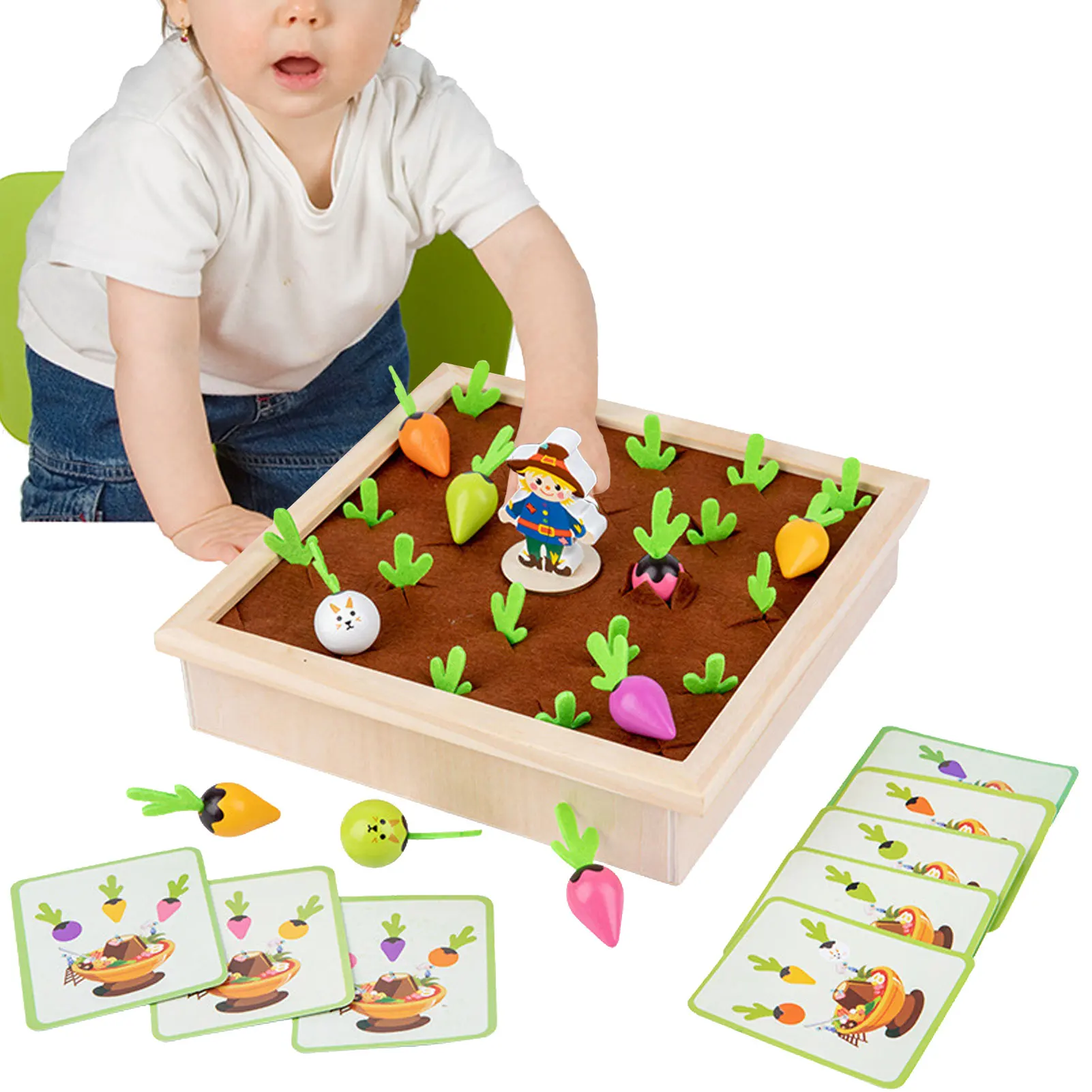 

Wooden Carrots Harvest Toy Montessori Shape Size Matching Toys For Toddlers 1 2 3 Year-Old Fine Motor Skill Planting Toy For 1-3