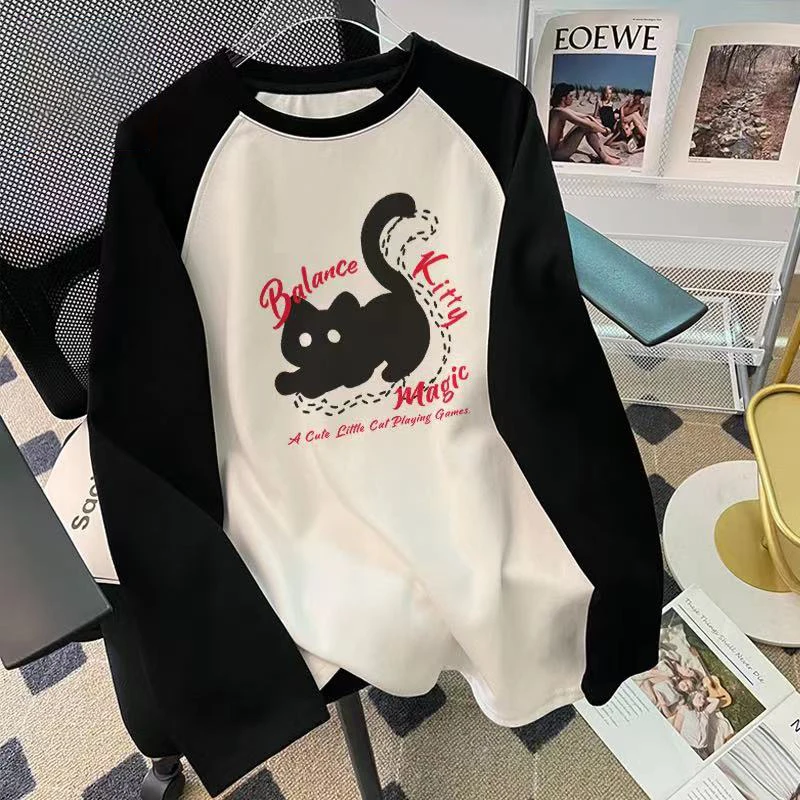 Американская осенняя модная брендовая лоскутная футболка с длинными рукавами и