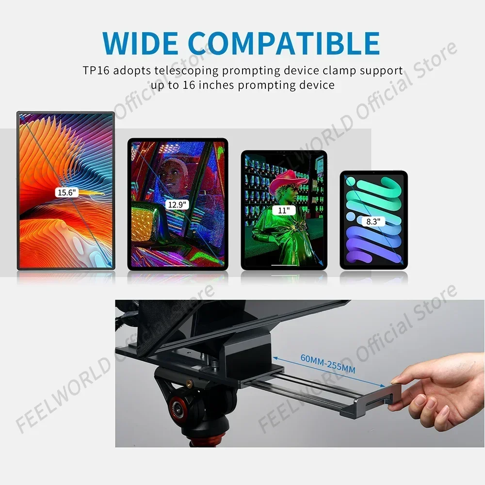 16-дюймовый складной телесуфлер FEELWORLD TP16 поддерживает горизонтальный планшет до 16