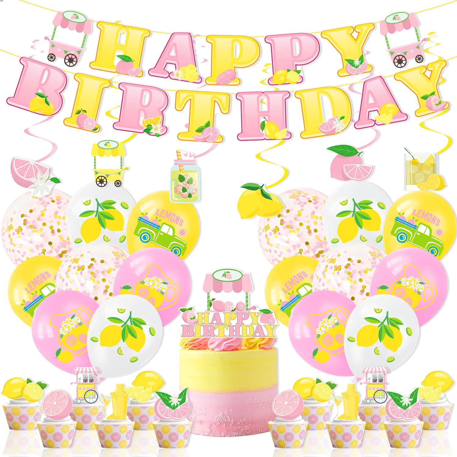 

Sursurprise-Lemon Themed Birthday Party Decorations for Girls, Lemon Balloons, Banner, Cake Topper Set, Fruits Party Supplies