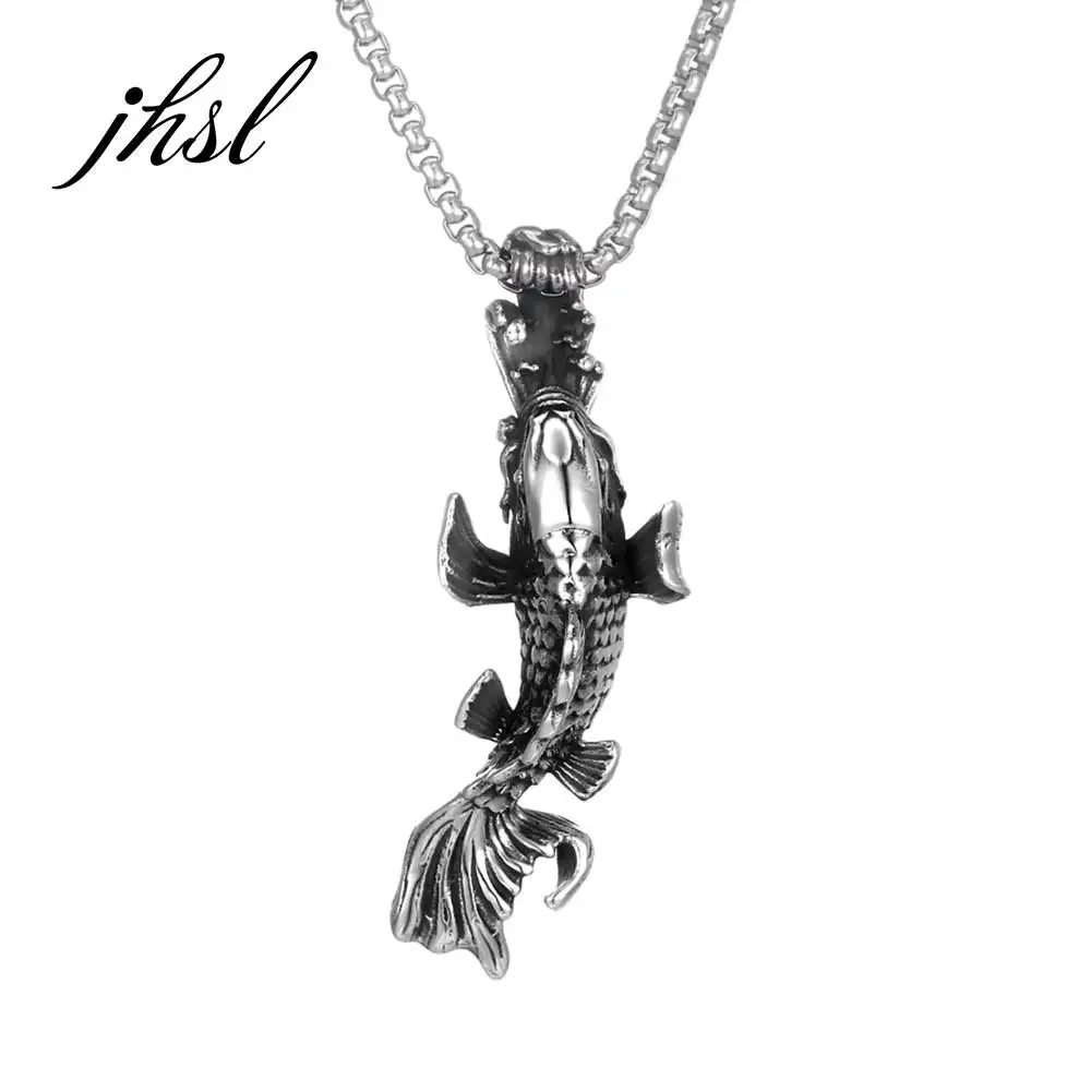 

JHSL Male Men Statement Fish Pendant Necklace Stainless Steel Silver Color Fashion Jewelry Dropship New Arrvial 2022