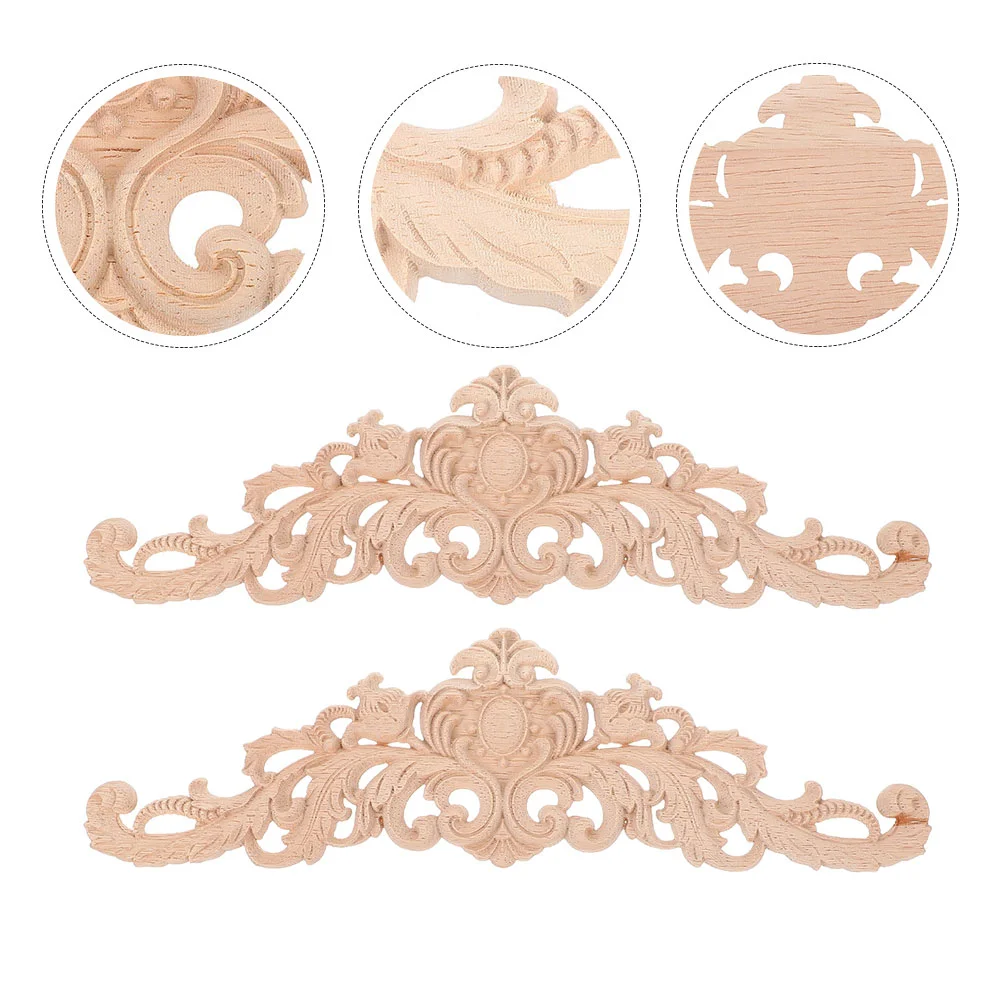 

2 Pcs Wood Decor Flower Shape Carved Applique Vintage Home Decor Decorative Onlay Appliques Cupboard Wooden Applique