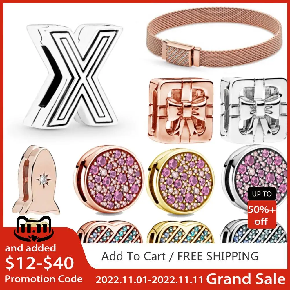 

Mybeboa 925 Sterling Silver Bead Reflexion Sparkling Clips Love Heart Charms fit Original pandora Bracelets Women jewelry