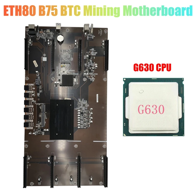 

HOT-ETH 80 B75 BTC Mining Motherboard+G630 CPU 8X PCIE 16X LGA1155 DDR3 Support 1660 2070 3090 RX580 Graphics Card