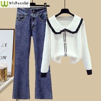 fashionable womens suit spring and autumn 2022 new slim sweater womens high waist jeans elegant womens two piece suit