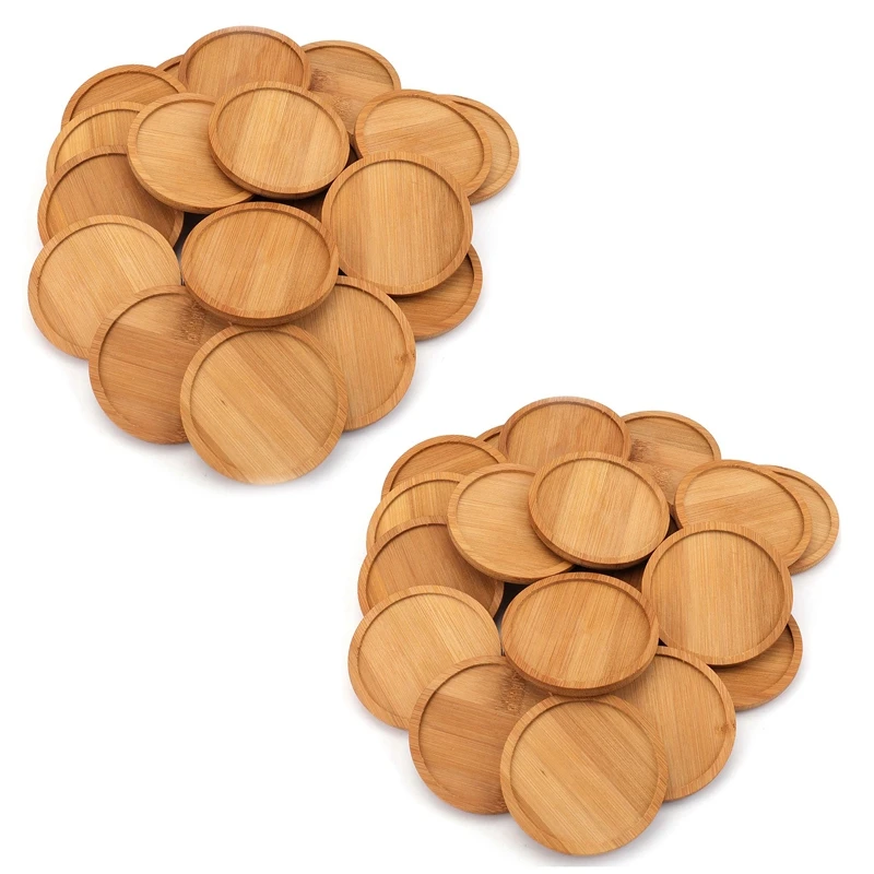 

40 Packs Of Bamboo Plant Saucers-3.34 Inch Round Plant Succulent Flower Pot Tray For Plant Flower Pots To Hold And Drain