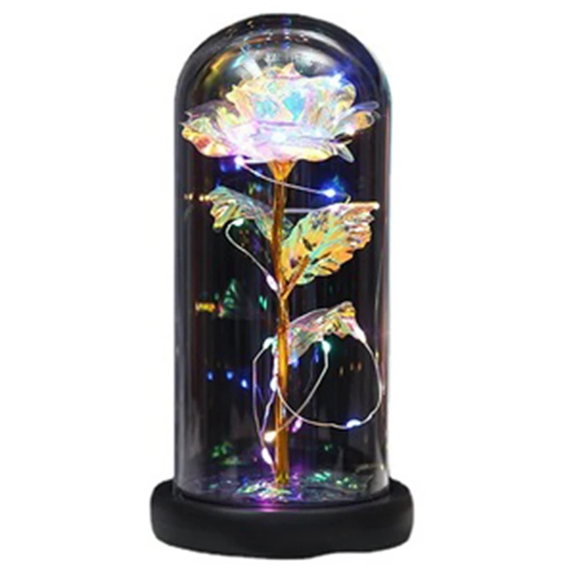 

Artificial Permanent Rose Glass Dome With LED Light Suitable For Valentine's Daymother's Day Christmas Home Decoration