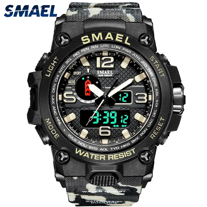 

Smael Watches For Men 50m Waterproof Clock Alarm Reloj Hombre 1545d Dual Display Wristwatch Quartz Military Watch Sport New Mens