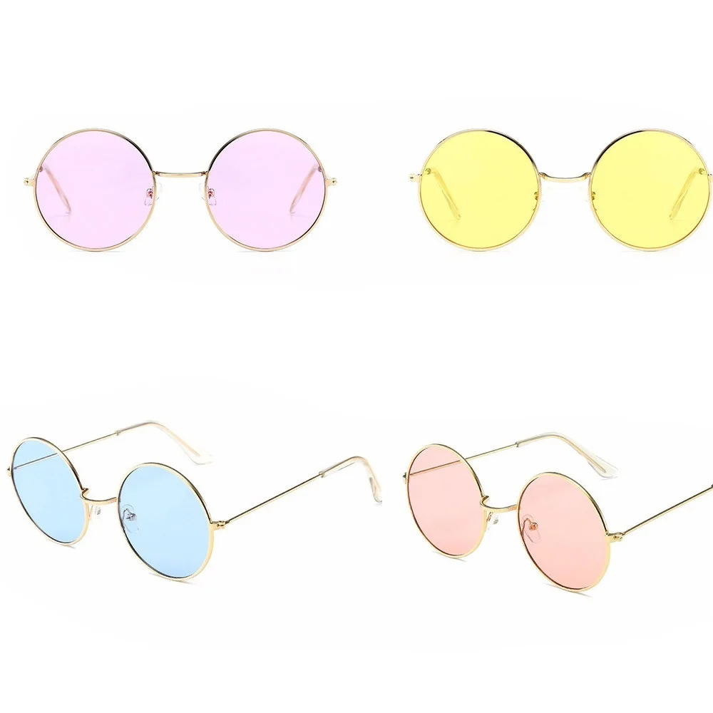 

1pc Women Round novelty sunglasses New Hip hop Style Color Lenses Retro Glasses Unisex Metal Frame Retro Oval Sunglasses Hot