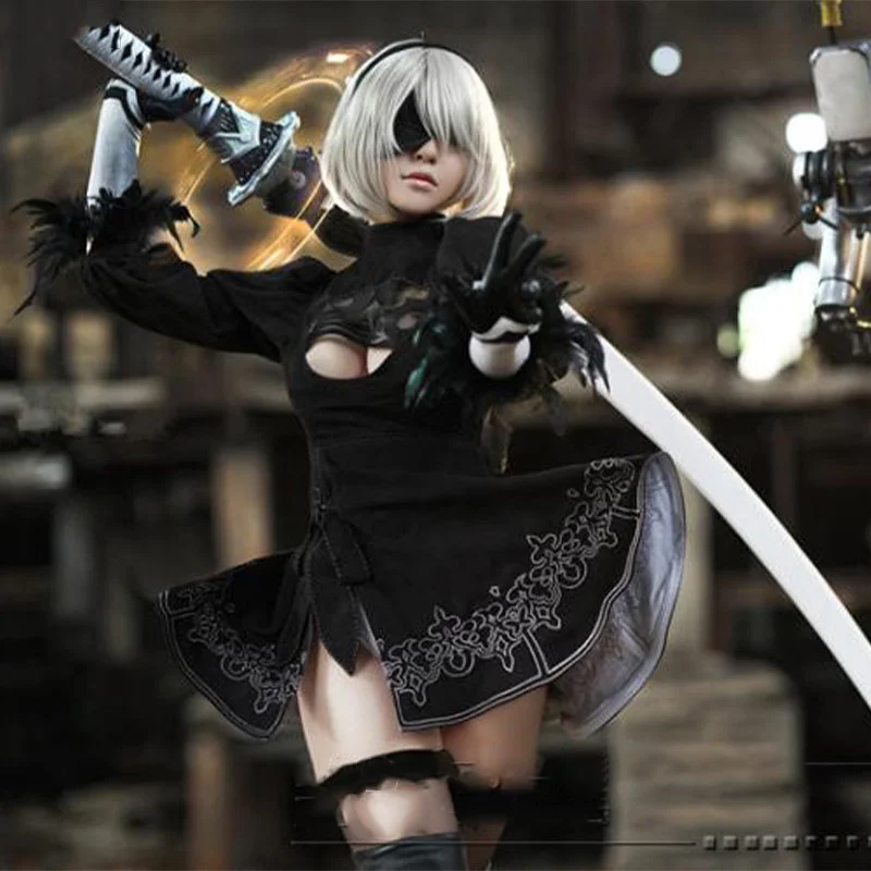 

Костюм для косплея Nier Automata Yorha 2B, аниме-фигурка, костюмы на Хэллоуин для женщин, сексуальное платье, искусственная форма