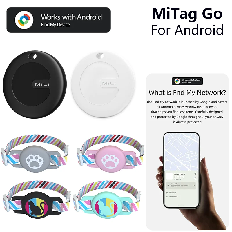 Фото MiLi Tag Smart Gps трекер для кошек, собак, домашних животных, локатор, водонепроницаемый GPS-трекер, ошейник, работа для Google Find My Android, отслеживание №1