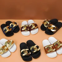 2022 summer new round toe open toe sandals and slippers women metal large chain flat bottomed slippers women slides shoes