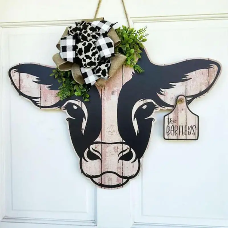

Highland Cow Garland Front Door Wreath Welcome Sign Decorative Wreath Cow Head Hanging Wreath Wooden Calf Front Door Hanger