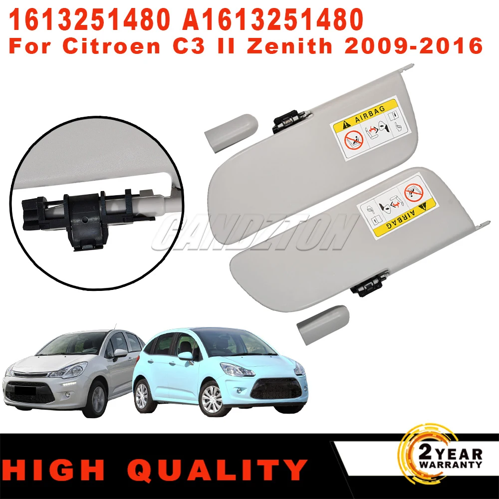 

1 пара новых солнцезащитных козырьков, комплект внутреннего солнцезащитного козырька слева + справа A1613251480 1613251480 для Citroen C3 II Zenith 2009-2016, автомобильные аксессуары