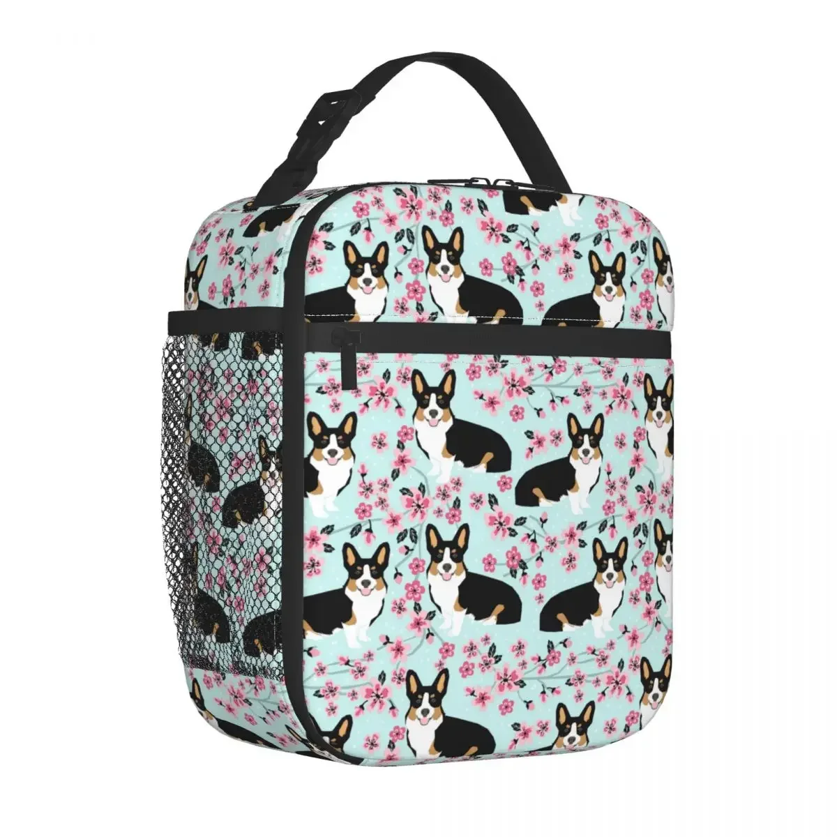 Сумка Для Обеда Корги Изолированный Дизайн С Цветущим Принтом Вишни