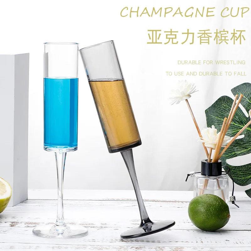 

Acrylic Champagne Glass Creative High Foot PC Cup Household Plastic Black Transparent Drop-proof Bar Cocktail Glass Wine Glass