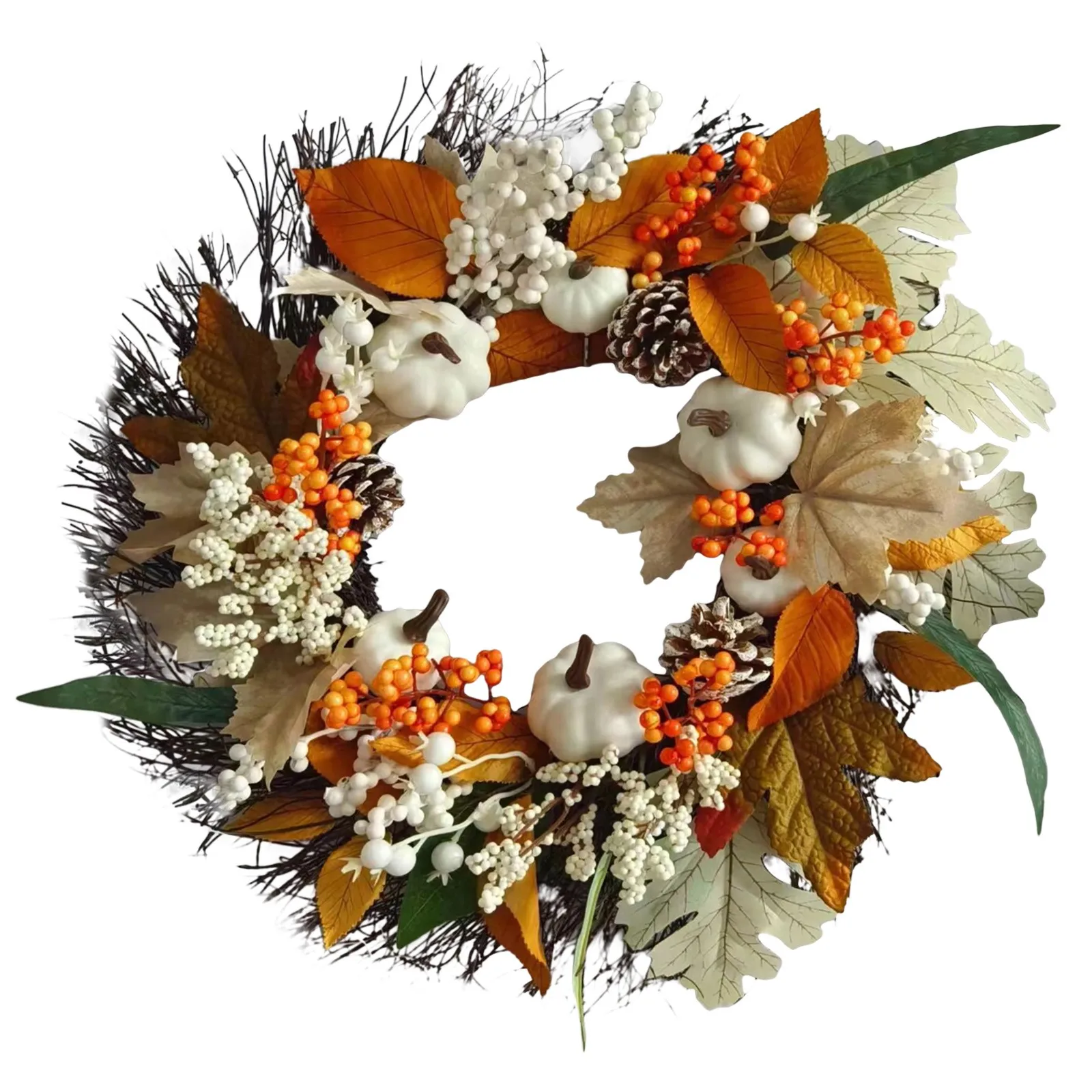 

Fall Wreaths For Front Door Autumn Wreath With Berry Pumpkin Maple Leaves Thanksgiving Harvest Festival Decoration Door Garland
