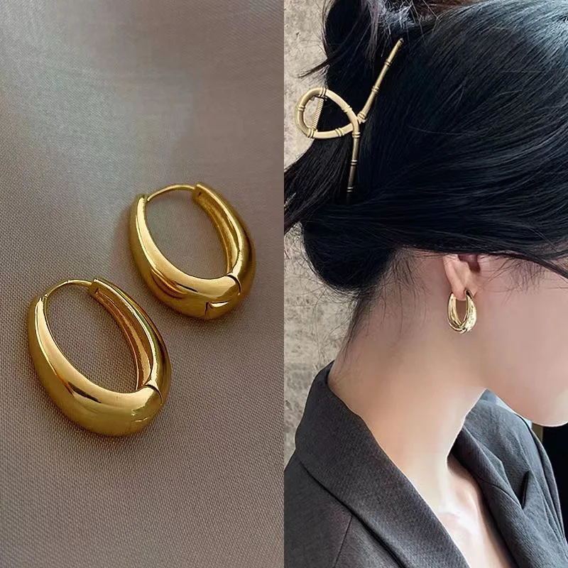 

KADHUFI 2023 New Women Classic Smooth Copper Hoop Earrings Fashion Korean Piercing Earrings Jewelry Wedding Party Wear Gifts