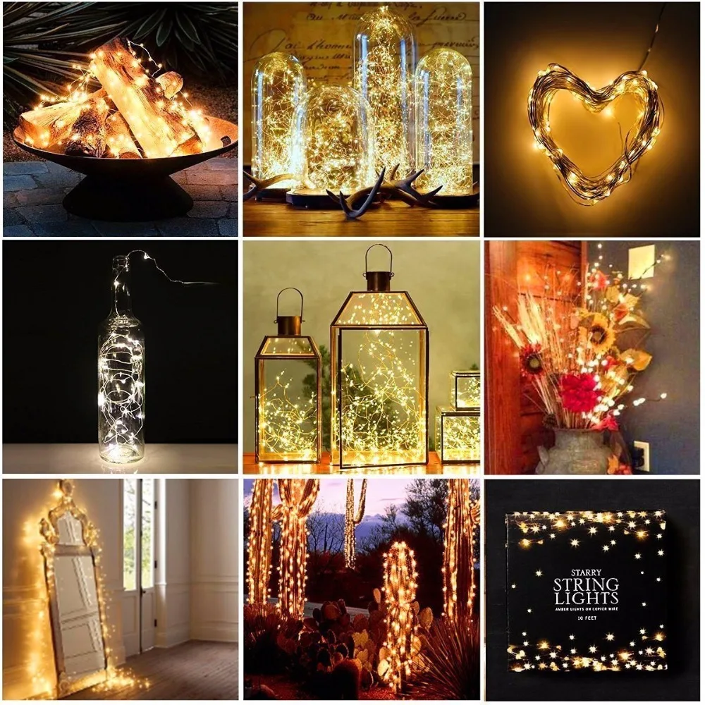 

Micro LED Starry String Light 7.2ft/2m Silver Wire For Home Party Decor DIY Lamp 10Pcs Fairy Light Battery Included String Light