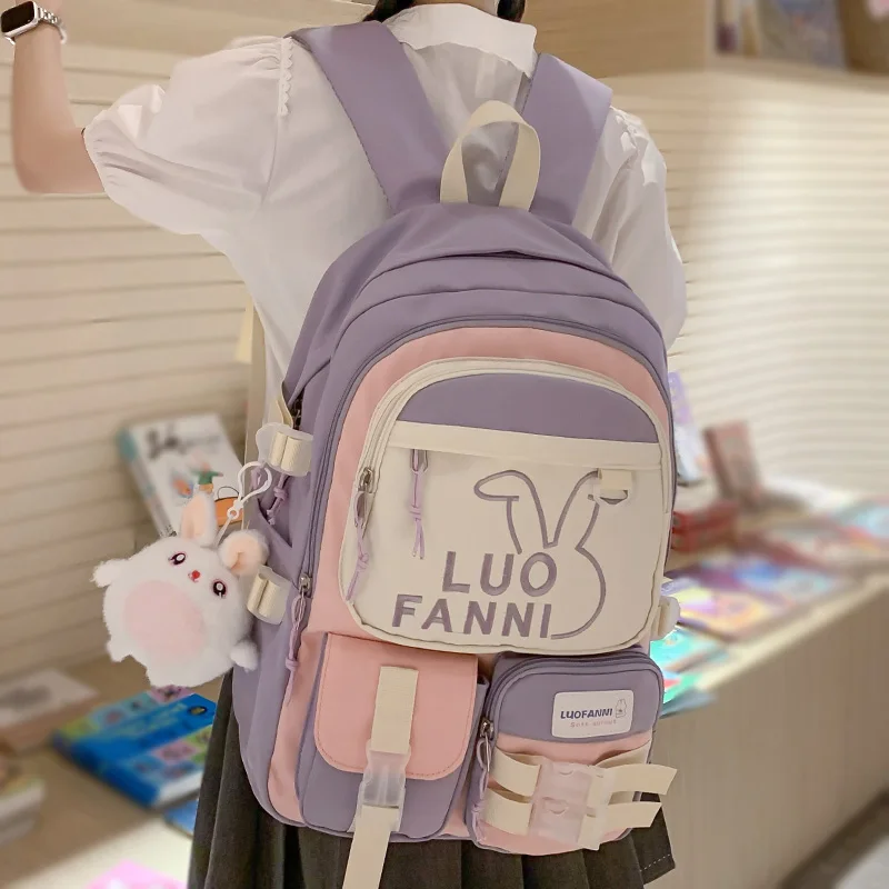 

New Women Kawaii Waterproof Female Cute Laptop College Backpack Lady Trendy Leisure BookBag Girl Travel School Bag Fashion Nylon