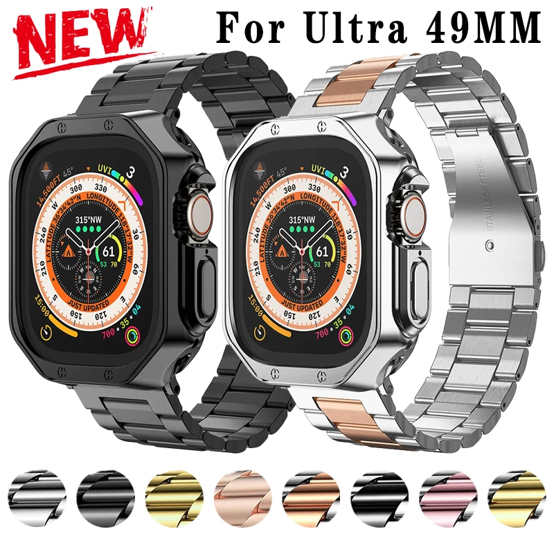 

Ремешок из нержавеющей стали + Φ Watch Ultra 49 мм 41 мм 45 мм 42 мм 40 44 мм, чехол Correa, браслет Iwatch Ultra 8 7 6 SE 5 4