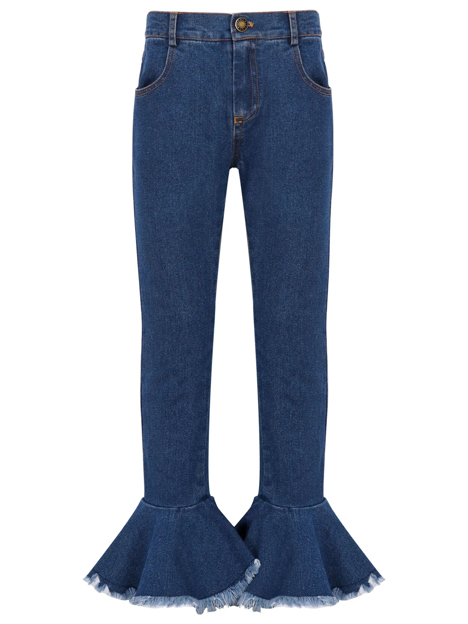 

Kids Girls Bell-bottom Pants Stylish Clothing Casual Solid Color Elastic Bell-bottom Denim Long Pants For girls