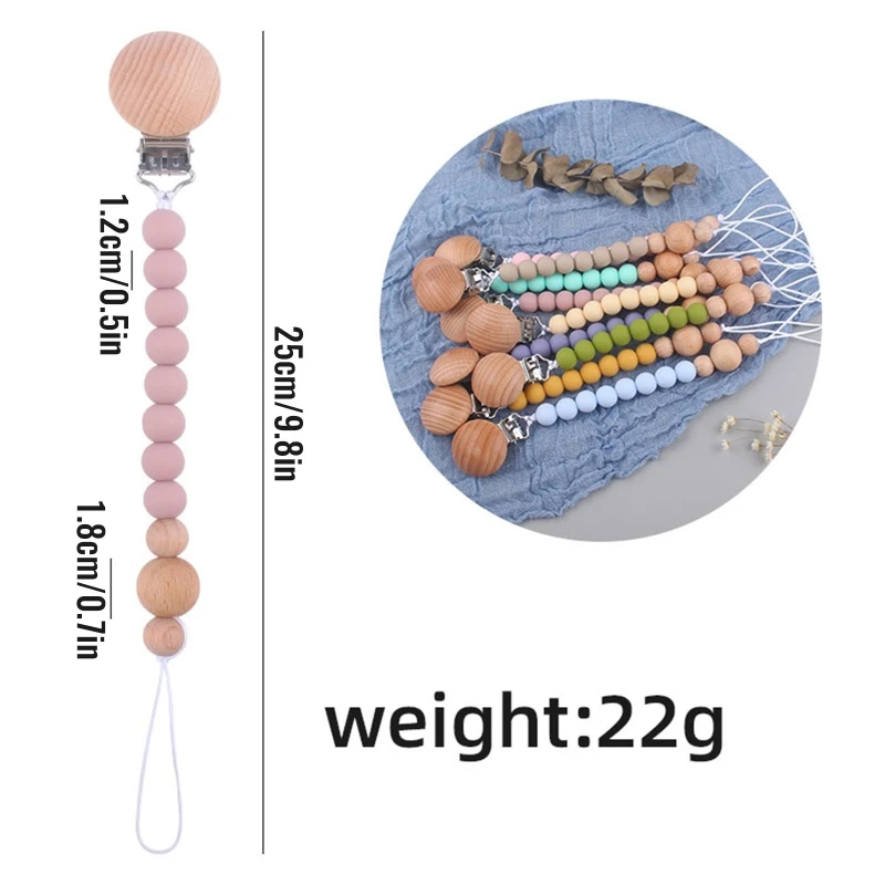 

Baby Silicone Beads Pacifier Chain Beech Wooden Clip Newborn Nipple Dummy Clip