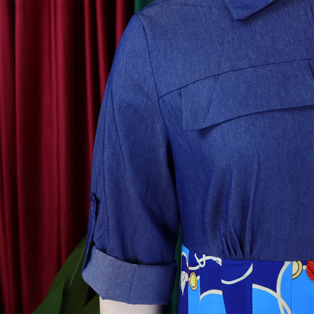 Женское джинсовое платье-рубашка повседневное однобортное длинное с коротким