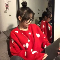 2021 autumn winter women sweater lovely love heart cute knitted pullover tops causal long sleeve o neck pull femme kawaii sweet
