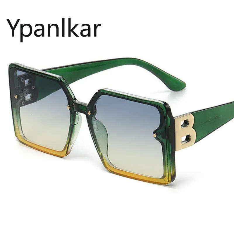 

2023 New European and American Trendsetter Street Concave Shape Gradient Color B Fashion Large Frame Frameless Trimming Sunglass