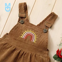 new toddler girls round collar corduroy dresses baby sleeveless rainbow embroidery dress solid color corduroy one piece