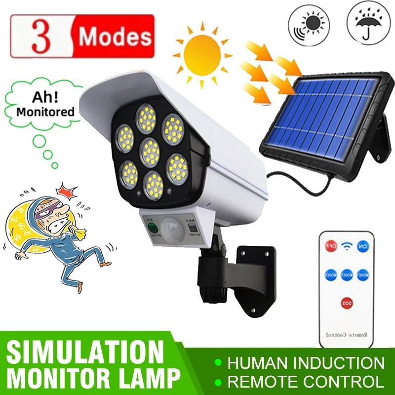 

77 LED Solar Street Light 3 Modes Monitoring Fake Camera Body Induction Wall Lamp IP66 Waterproof Motion Sensor Garden Lighting