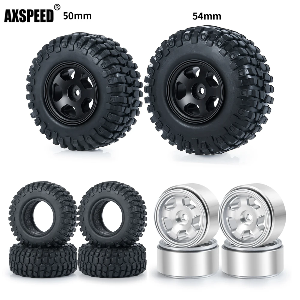 

AXSPEED 4Pcs Metal 1.0 inch Beadlock Wheel Rims & Rubber Mud Tires for 1/24 Axial SCX24 90081 AXI00001 AXI00002 RC Crawler Car