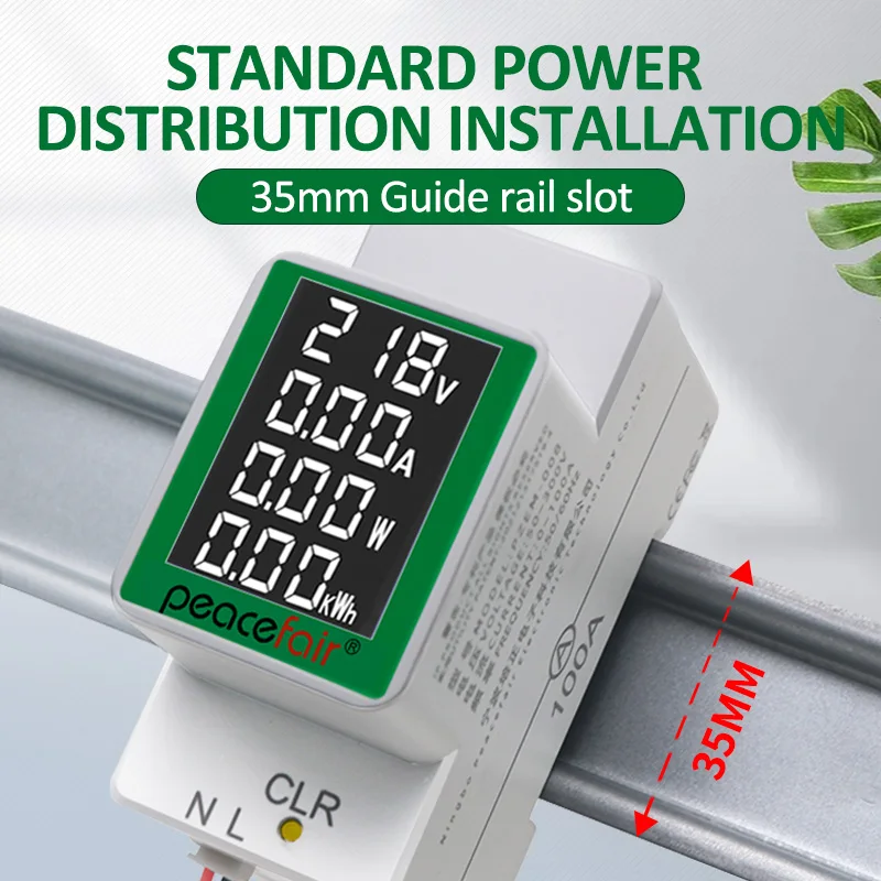 

AC50-300V 0-100A Din Rail Wattmeter Voltmeter Ammeter Power Meter Volt Amp Power Factor Time Energy Voltage Current Monitor