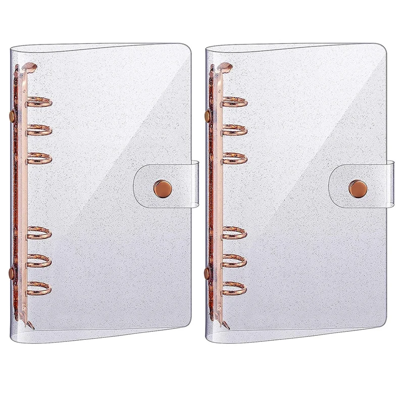 

2 Pcs A6 PVC 6-Ring Binder Cover Rose Gold Soft Notebook Cover Transparent PVC Notebook Shell 6-Hole Loose Leaf Cover