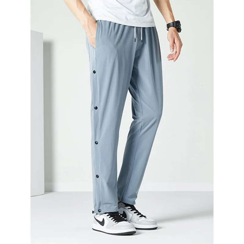 

Zomer Quick Dry Joggingbroek Mannen Sportkleding Side Knop Ademend Mesh Losse Casual Track Broek Straight Jogger Broek