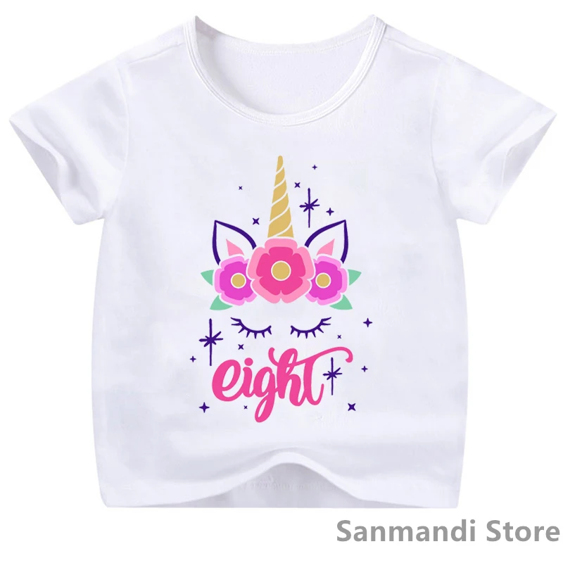 Graphic Unicorn Two/Three/Four/Five/Six/Seven/Eight/Nine/Ten Birthday Gift T-Shirt Tops For Girls Kawaii Children'S Clothing |
