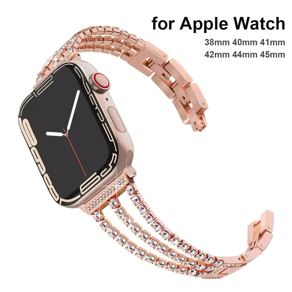 

Metal Bling Rhinestone Bracelet Wristband Strap for Apple Watch Band 45mm 38mm 40mm 42mm 44mm Women Iwatch 7 6 5 4 3 Se Bracelet