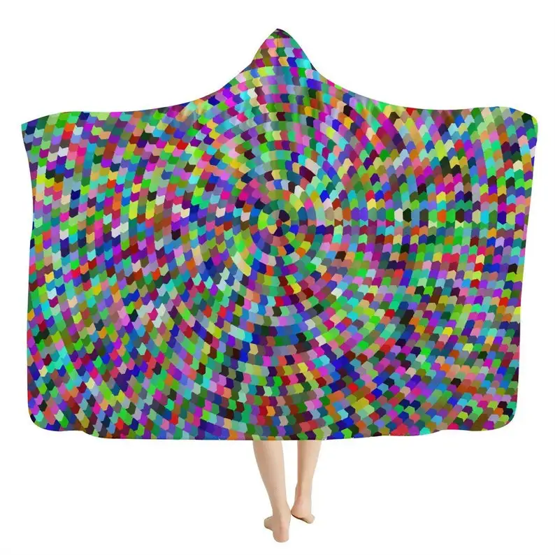 

Colorful Spiral Hooded Blanket - Pixel Blanket Hoodie, Multicolor Cuddle Blanket, Cloak Blanket Cape, Soft Sherpa, Kids Wearable