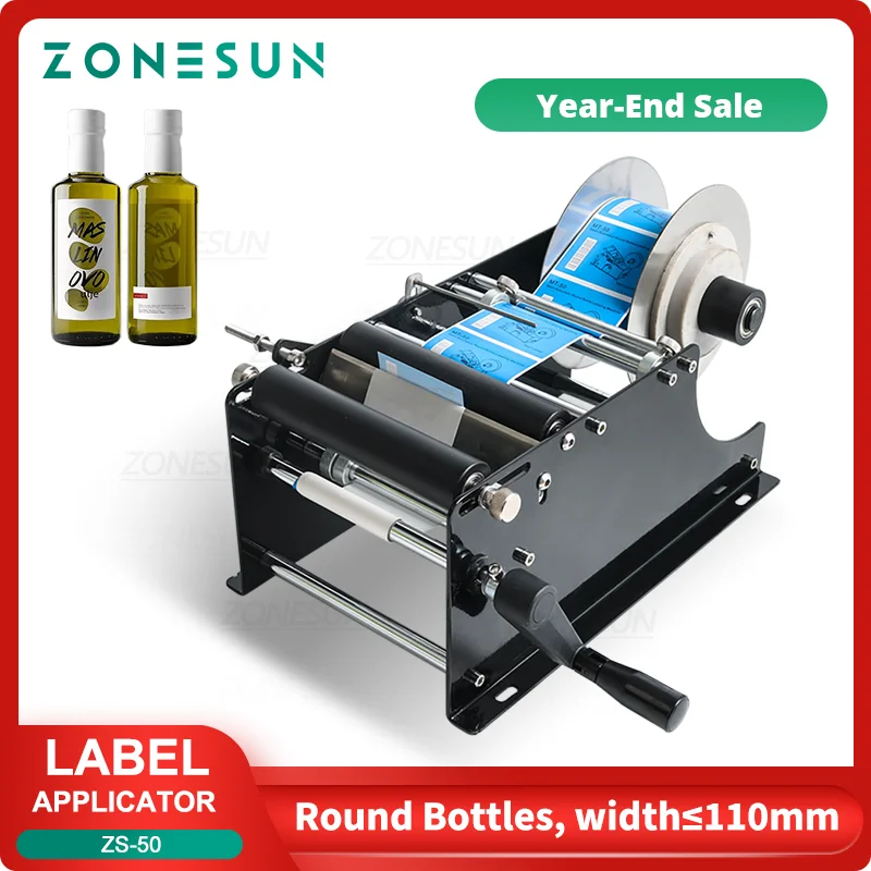 

ZONESUN Label Applicator Manual Round Bottle Labeling Machine Beer Can Jar Tube Wine Adhesive Sticker Labeler ZS-50