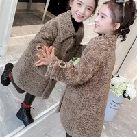 girls kids coat jacket overcoat cotton 2022 brown warm plus thicken velvet winter sports teenager school childrens clothing