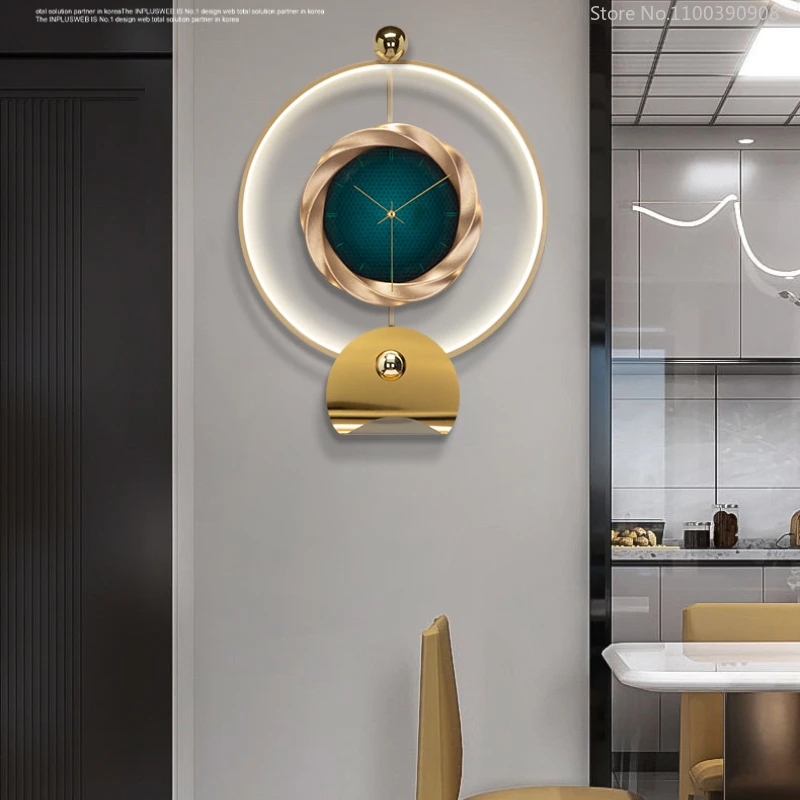 

Light Luxury Wall Clock with Lights Metal Round Silent Clocks Study Kitchen Watch Home Interiors Decor Living Room Horloge Zegar