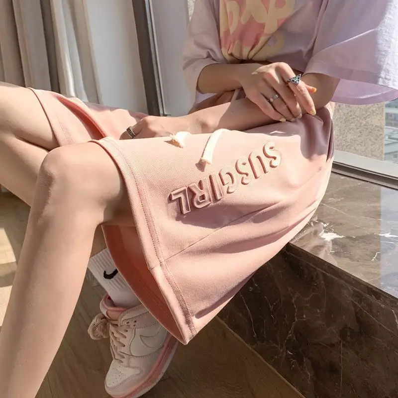 Korean Letter Print Fashion Shorts Women High Waist Preppy Style Sweatpants Shorts Harajuku Casual All Match Summer Shorts 2023