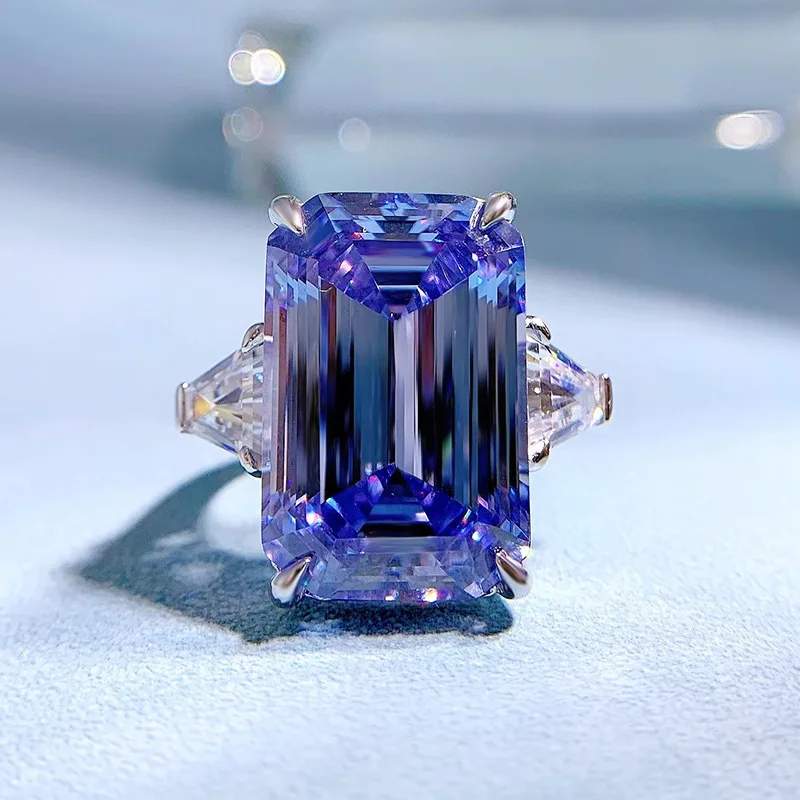 

Luxury 15Ct Sapphire Diamond Ring 100% Real 925 sterling silver Party Wedding band Rings for Women Bridal Promise Jewelry Gift