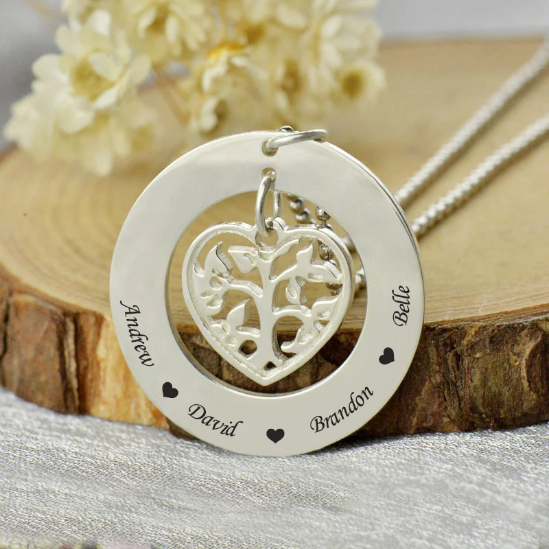 

Family Tree of Life Necklace Custom Name Pendants Silver 925 Chain Vintage Necklaces Jewelery for Mom Grandmother