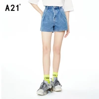 a21 women solid high waist shorts 2022 summer new light blue casual a line jeans for female fashion oversized denim pants