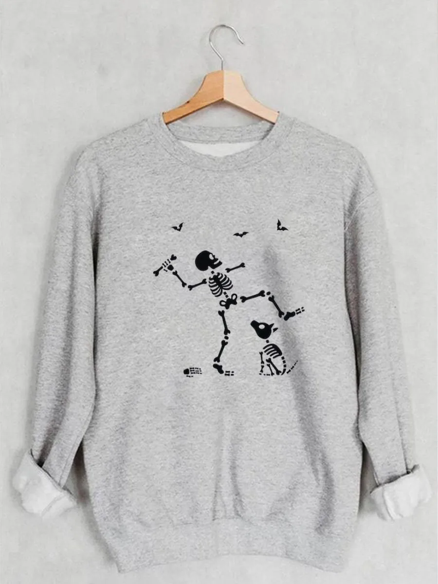 Женская хлопковая толстовка с длинным рукавом и принтом скелета собаки на